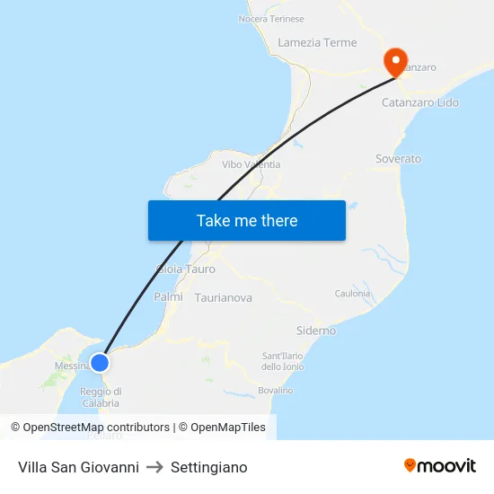 Villa San Giovanni to Settingiano map