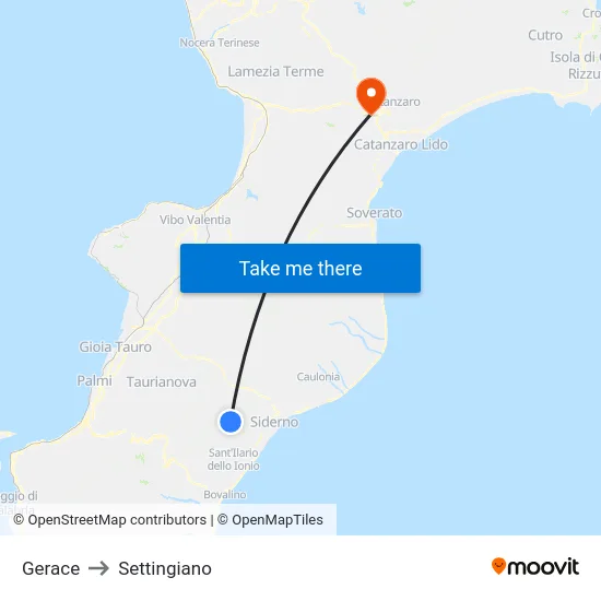 Gerace to Settingiano map
