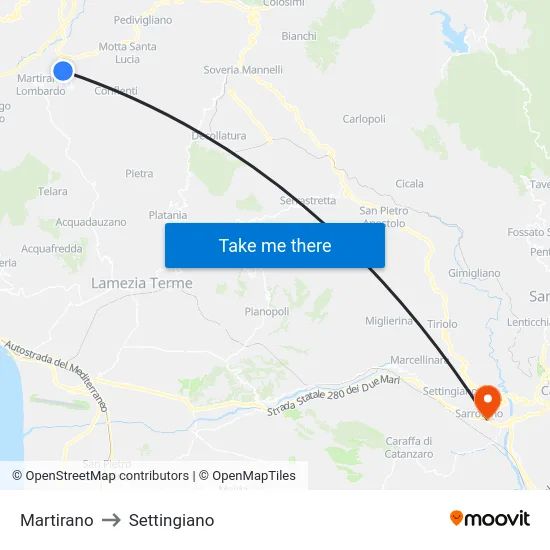Martirano to Settingiano map