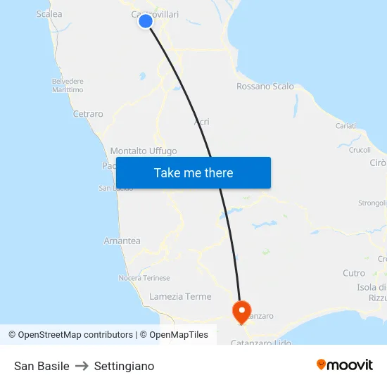 San Basile to Settingiano map