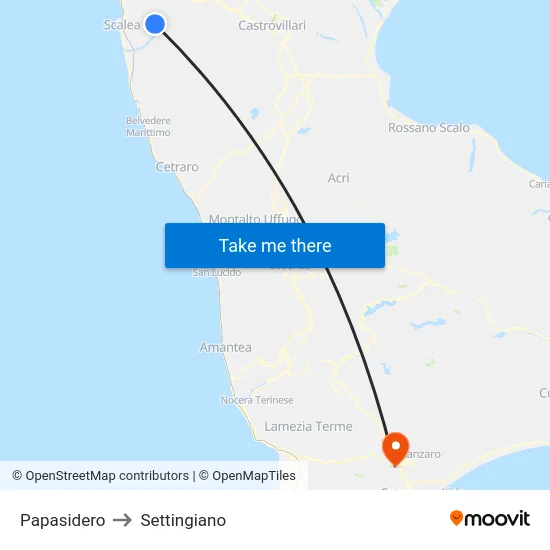 Papasidero to Settingiano map