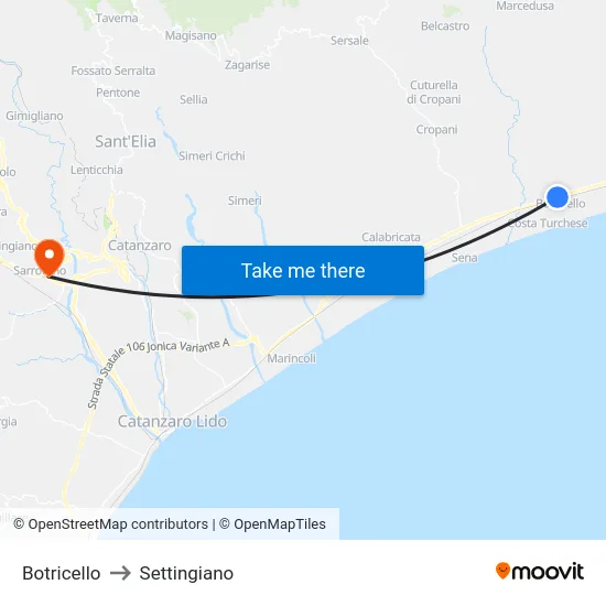 Botricello to Settingiano map