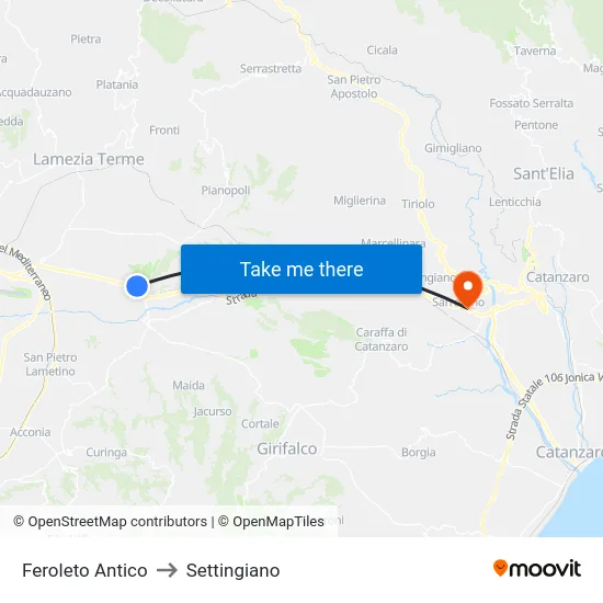Feroleto Antico to Settingiano map