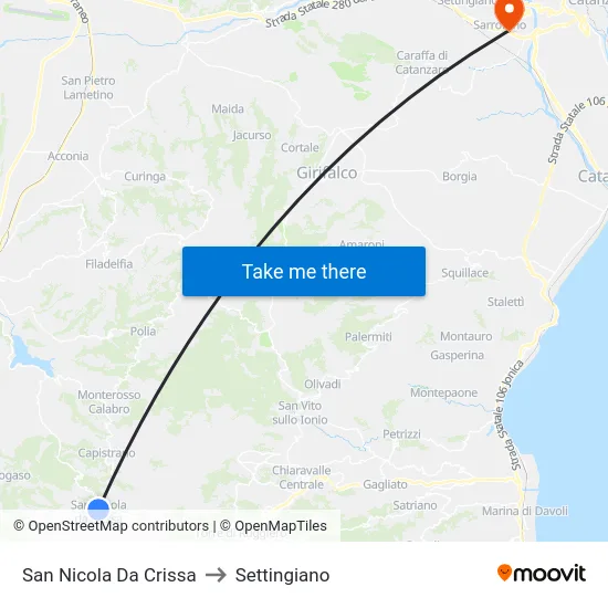 San Nicola Da Crissa to Settingiano map