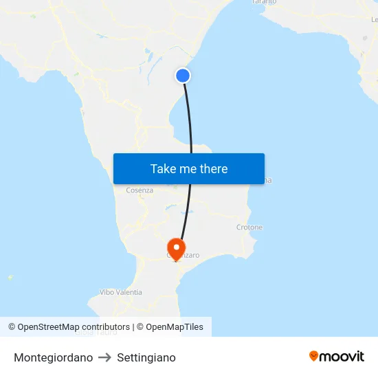 Montegiordano to Settingiano map