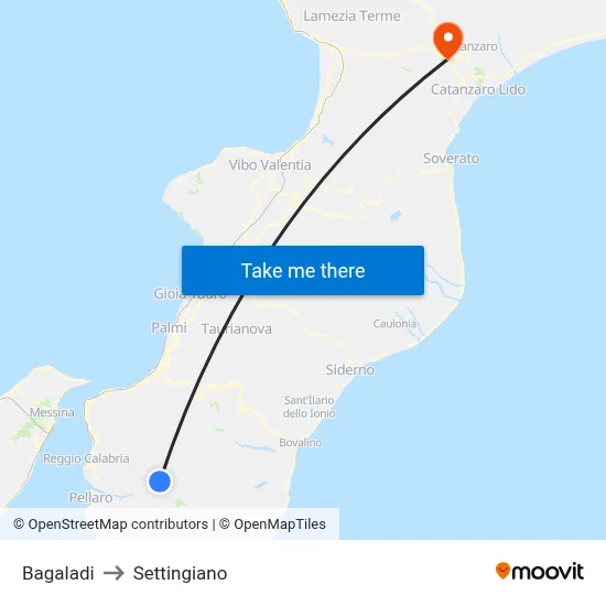 Bagaladi to Settingiano map