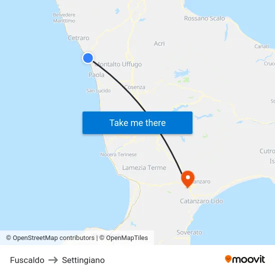 Fuscaldo to Settingiano map