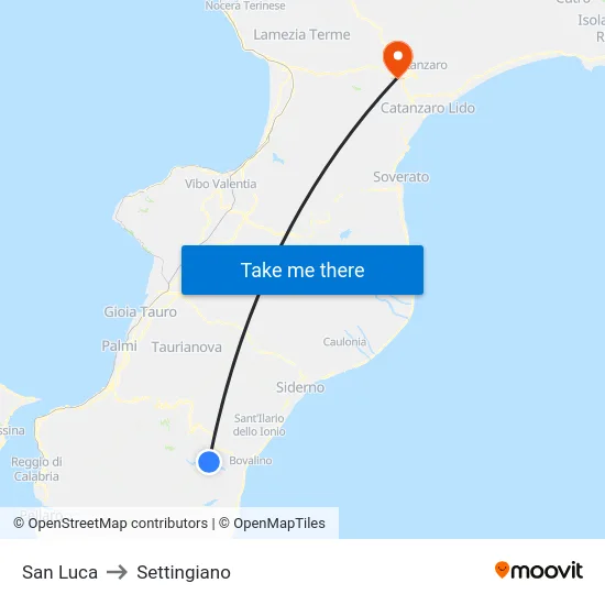 San Luca to Settingiano map