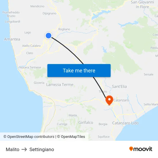Malito to Settingiano map