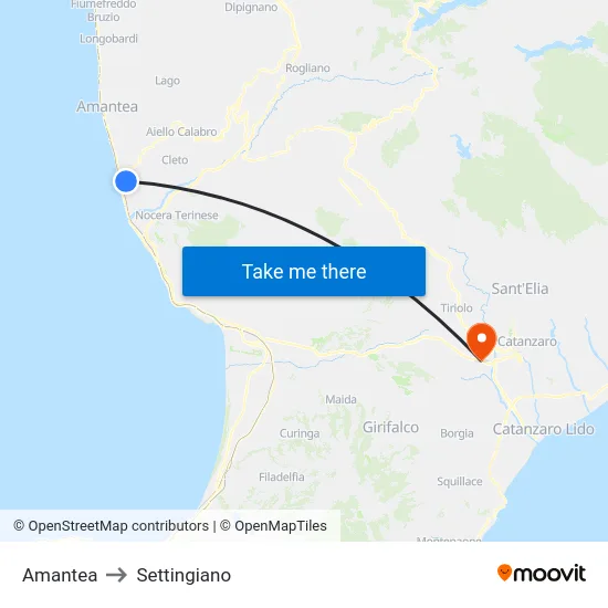 Amantea to Settingiano map