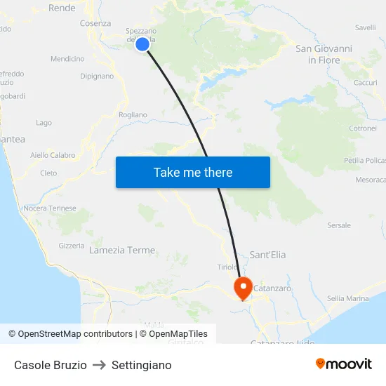 Casole Bruzio to Settingiano map
