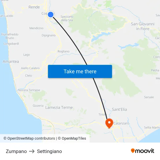 Zumpano to Settingiano map