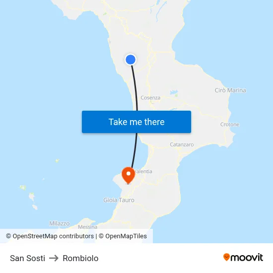 San Sosti to Rombiolo map
