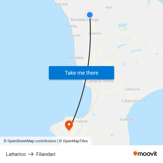 Lattarico to Filandari map