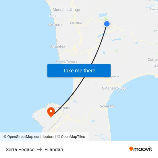 Serra Pedace to Filandari map