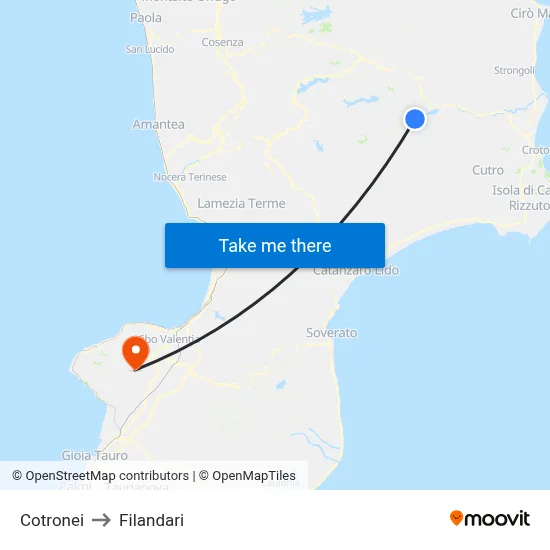 Cotronei to Filandari map