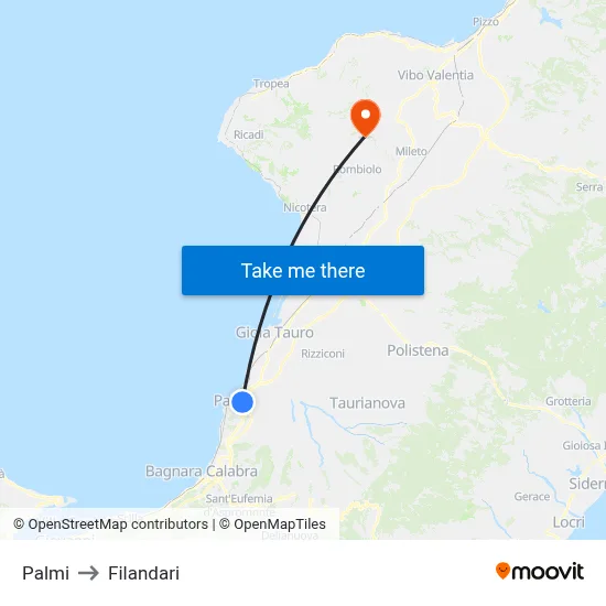 Palmi to Filandari map