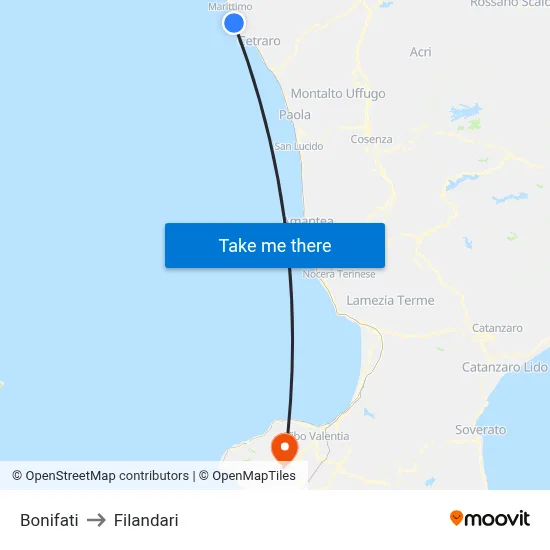 Bonifati to Filandari map