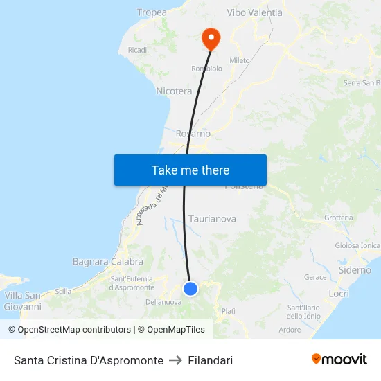 Santa Cristina D'Aspromonte to Filandari map
