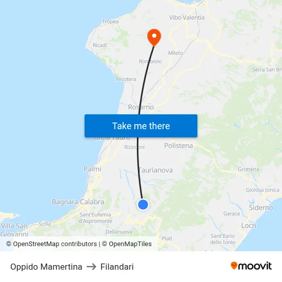 Oppido Mamertina to Filandari map