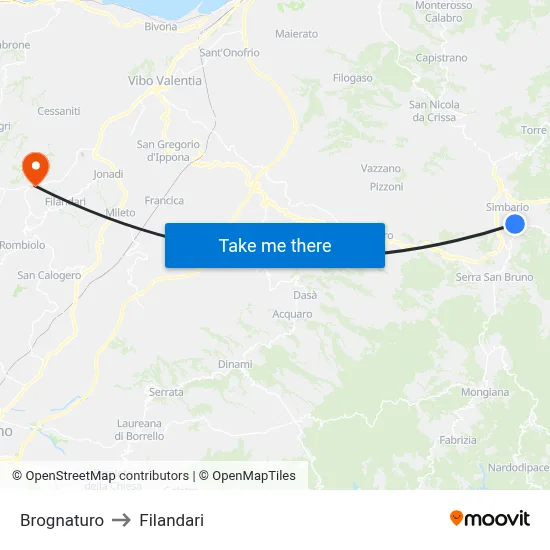 Brognaturo to Filandari map