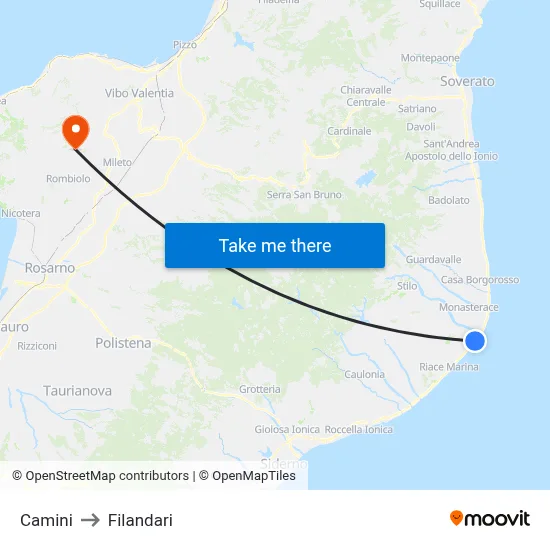 Camini to Filandari map