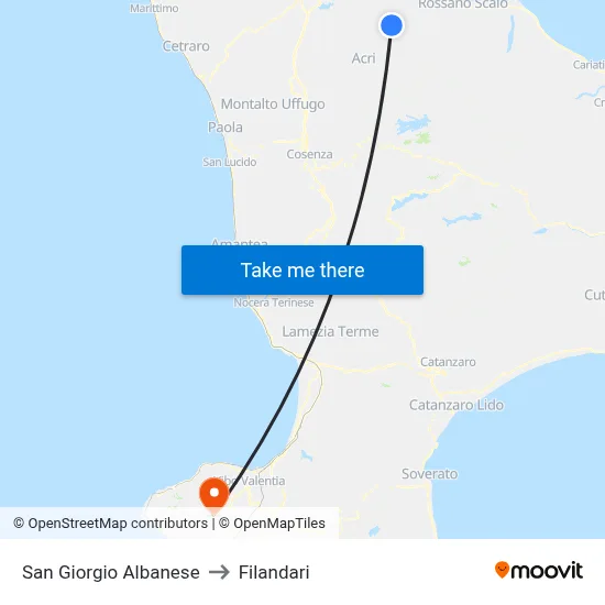 San Giorgio Albanese to Filandari map