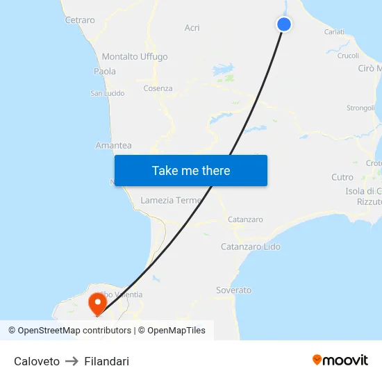 Caloveto to Filandari map