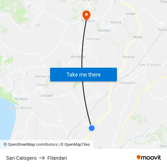 San Calogero to Filandari map