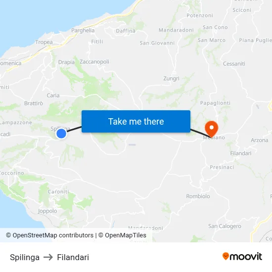 Spilinga to Filandari map