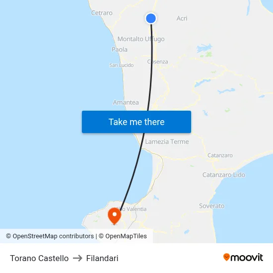 Torano Castello to Filandari map