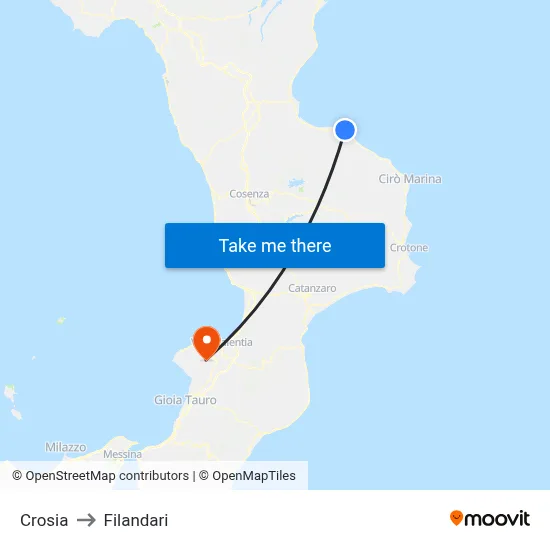 Crosia to Filandari map