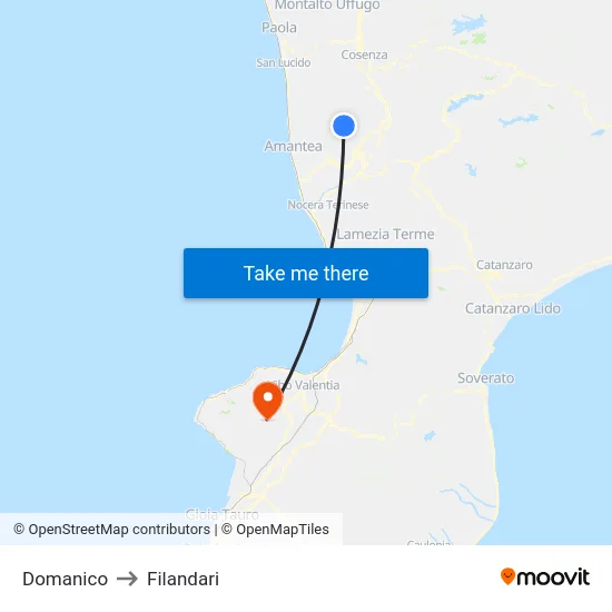 Domanico to Filandari map