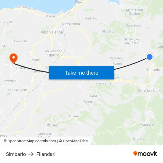 Simbario to Filandari map