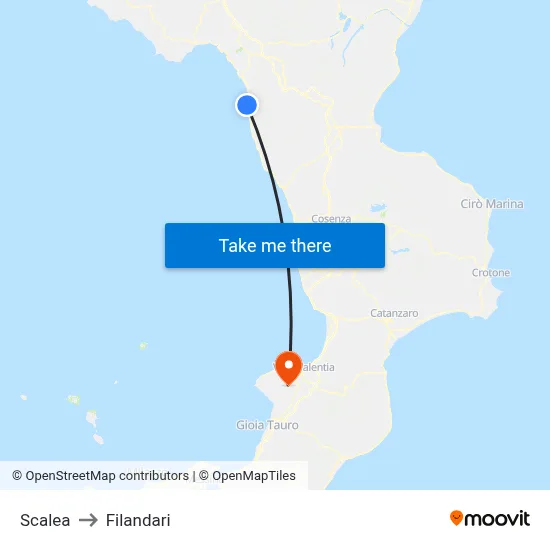 Scalea to Filandari map