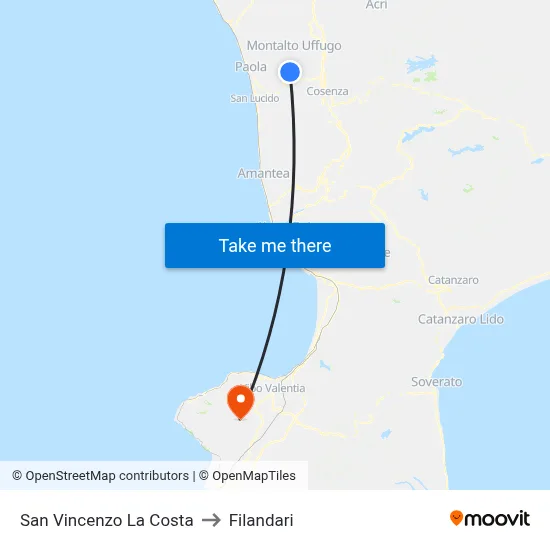 San Vincenzo La Costa to Filandari map
