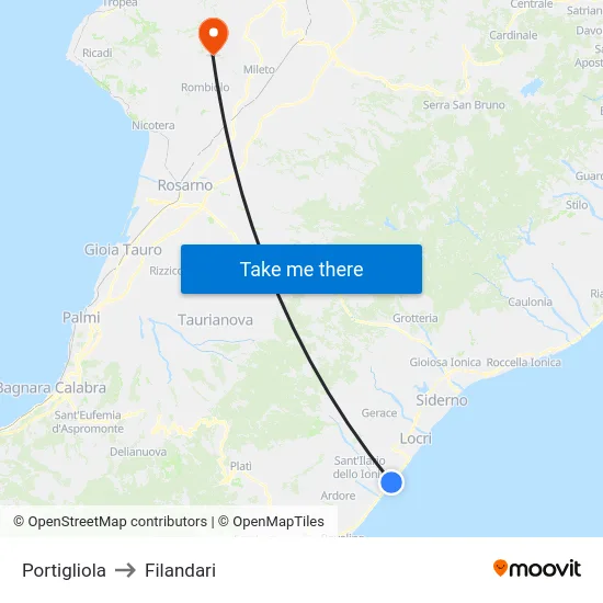 Portigliola to Filandari map