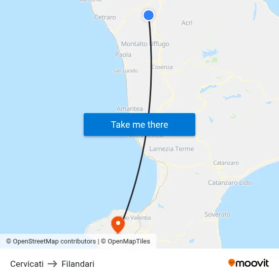 Cervicati to Filandari map