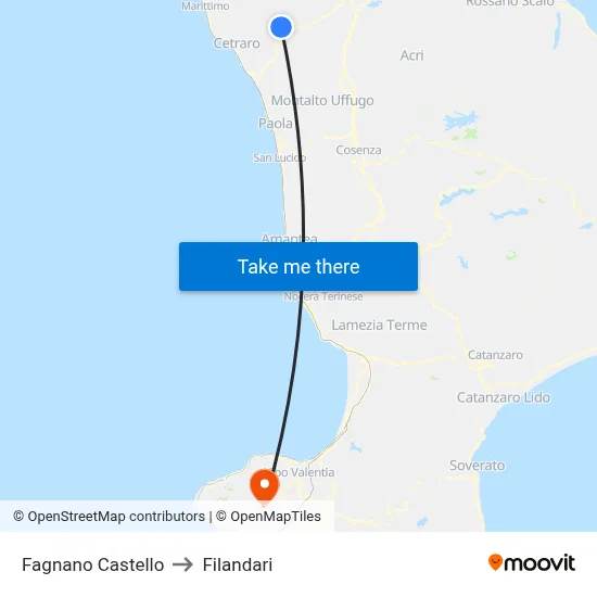 Fagnano Castello to Filandari map