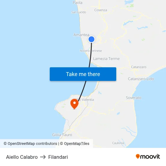 Aiello Calabro to Filandari map