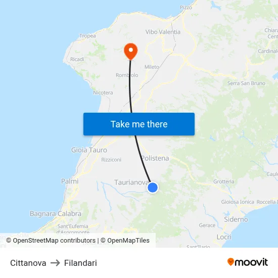 Cittanova to Filandari map