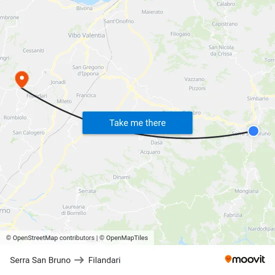 Serra San Bruno to Filandari map