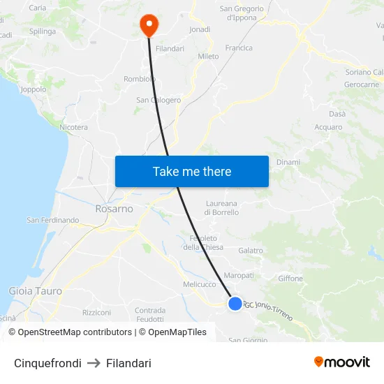Cinquefrondi to Filandari map
