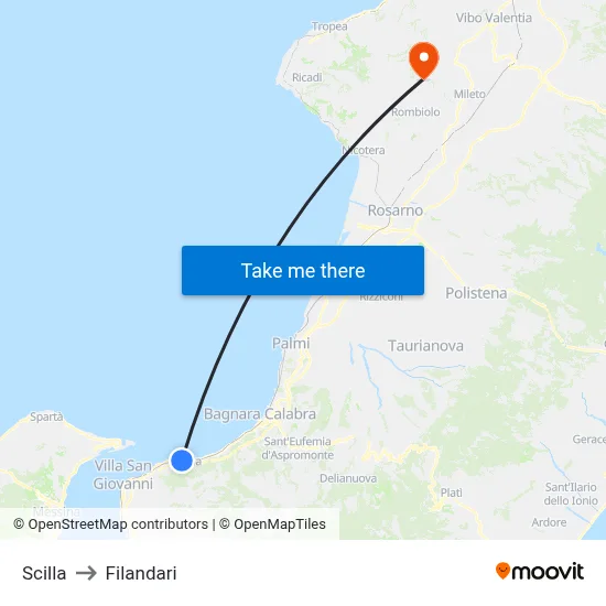 Scilla to Filandari map