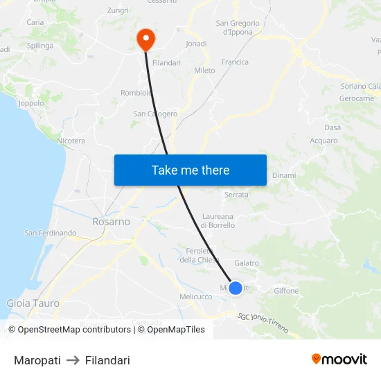 Maropati to Filandari map