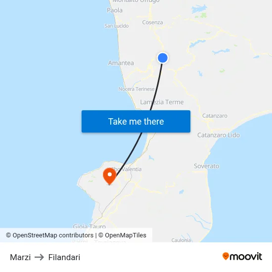 Marzi to Filandari map