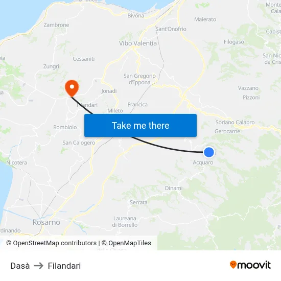 Dasà to Filandari map