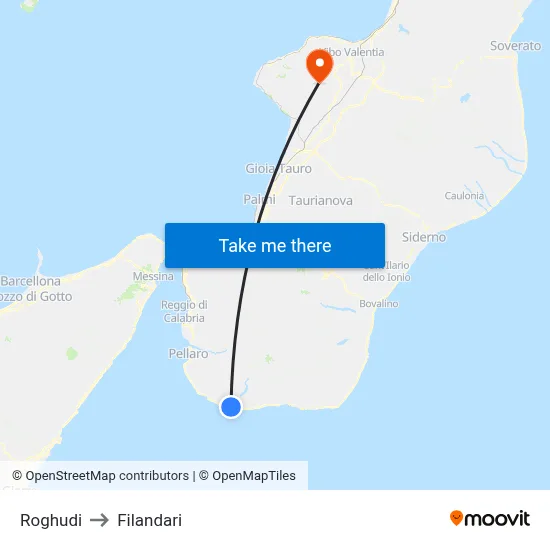 Roghudi to Filandari map