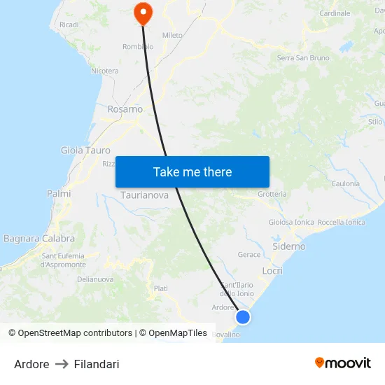 Ardore to Filandari map