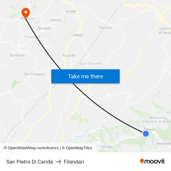 San Pietro Di Caridà to Filandari map
